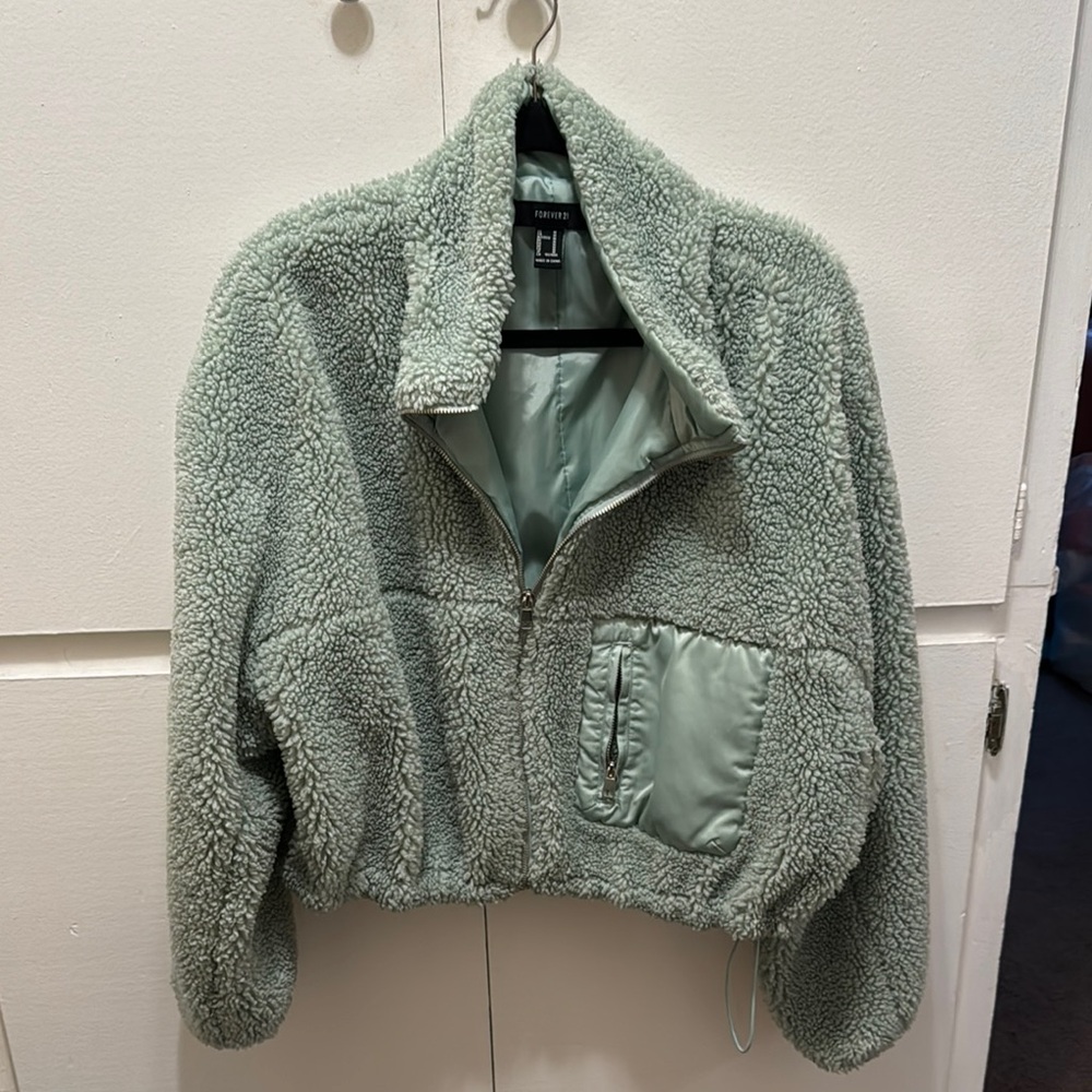 Green Fuzzy Zip-Up Jacket